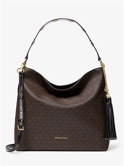 michael kors brooklyn bag gold|Brooklyn large logo shoulder bag.